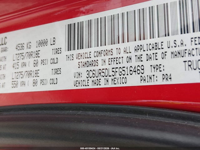 45159424 :رقم المزاد ، 3C6UR5DL5FG516469 vin ، 2015 Ram 2500 Lone Star مزاد بيع