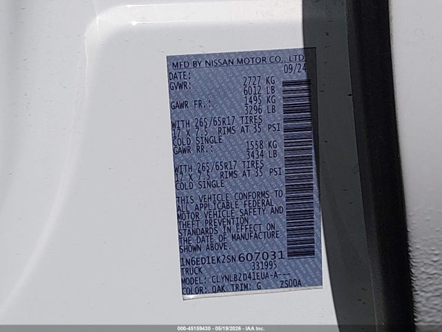 45159430 :رقم المزاد ، 1N6ED1EK2SN607031 vin ، 2025 Nissan Frontier Sv 4x4 مزاد بيع