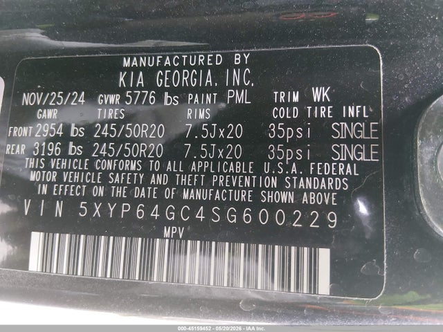 Aukcja sprzedaży 2025 Kia Telluride S, vin: 5XYP64GC4SG600229, numer aukcji: 45159452