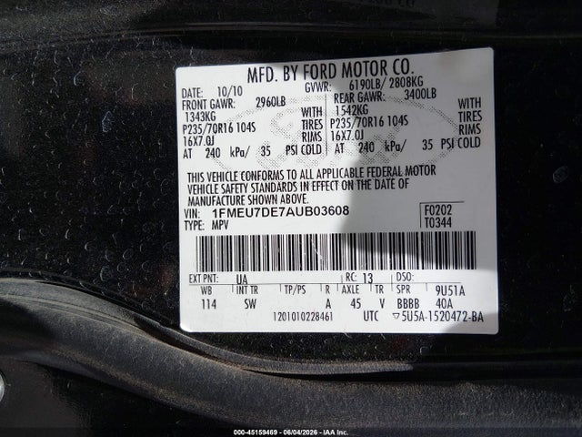 Продаж на аукціоні авто 2010 Ford Explorer Xlt, vin: 1FMEU7DE7AUB03608, номер лоту: 45159469