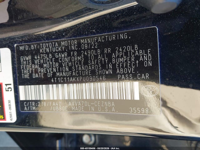 Продажа на аукционе авто 2023 Toyota Camry Le, vin: 4T1C11AKXPU090546, номер лота: 45159486