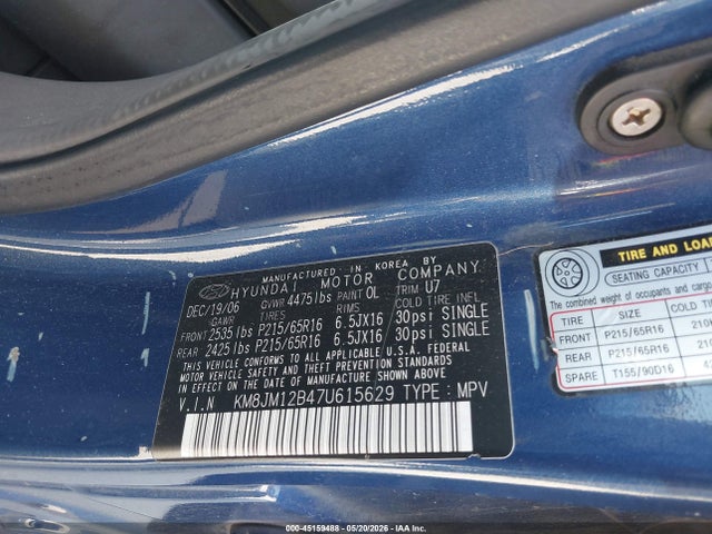 Aukcja sprzedaży 2007 Hyundai Tucson Gls, vin: KM8JM12B47U615629, numer aukcji: 45159488