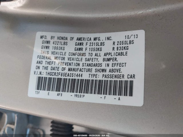 Honda Accord Ex-l 2014 1HGCR2F85EA051444 Image 9