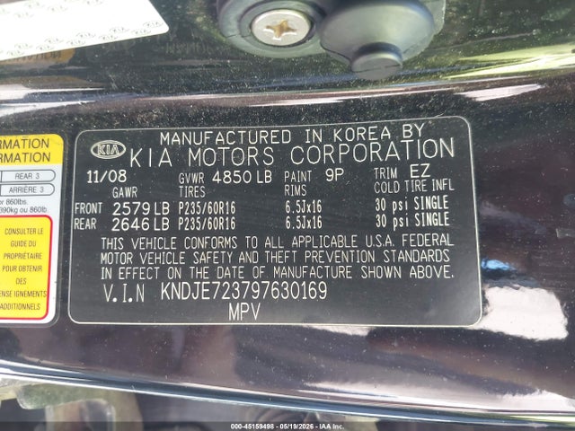 45159498 :رقم المزاد ، KNDJE723797630169 vin ، 2009 Kia Sportage Lx V6 مزاد بيع