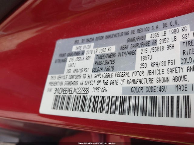 2020 Mazda Cx-30 Premium Package მანქანა იყიდება აუქციონზე, vin: 3MVDMBEM6LM122388, აუქციონის ნომერი: 45159530