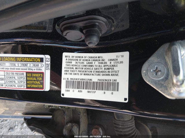 Продажа на аукционе авто 2011 Honda Civic Lx, vin: 2HGFA1F50BH532686, номер лота: 45159565