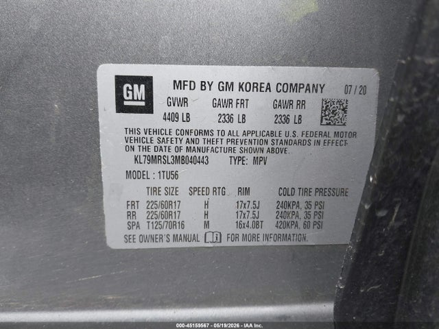 Chevrolet Trailblazer Awd Lt 2021 KL79MRSL3MB040443 Image 9