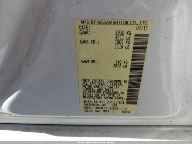 1N4AL3AP4FC271701 Nissan Altima 2.5 S