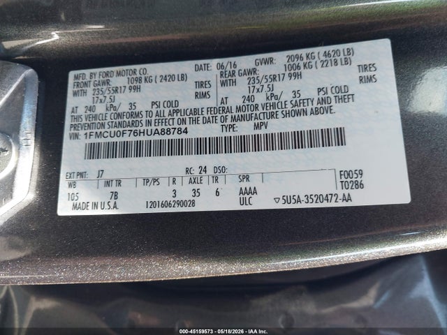2017 Ford Escape S მანქანა იყიდება აუქციონზე, vin: 1FMCU0F76HUA88784, აუქციონის ნომერი: 45159573