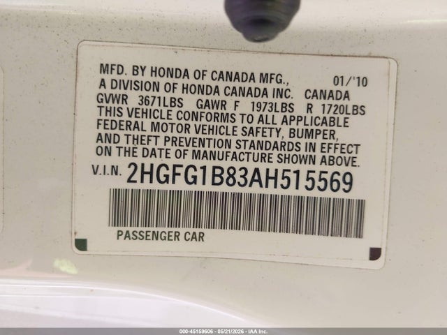 Продажа на аукционе авто 2010 Honda Civic Ex, vin: 2HGFG1B83AH515569, номер лота: 45159606