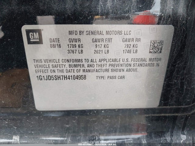 Chevrolet Sonic Lt Auto 2017 1G1JD5SH7H4104958 Image 9