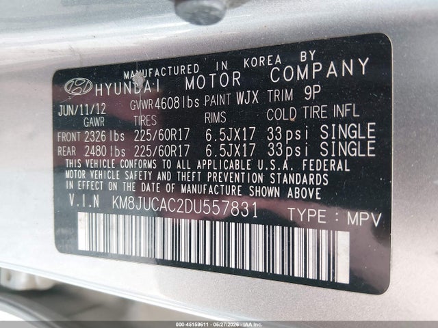 Продаж на аукціоні авто 2013 Hyundai Tucson Gls, vin: KM8JUCAC2DU557831, номер лоту: 45159611