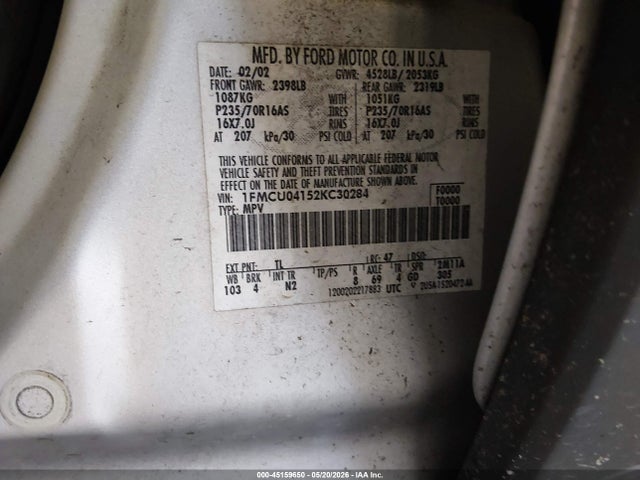 Aukcja sprzedaży 2002 Ford Escape Xlt, vin: 1FMCU04152KC30284, numer aukcji: 45159650
