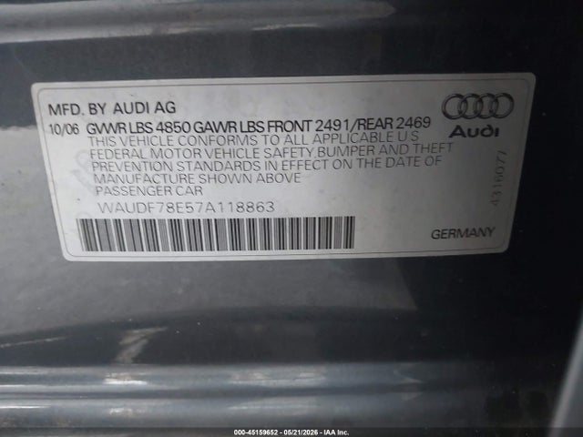 Продаж на аукціоні авто 2007 Audi A4 2.0t, vin: WAUDF78E57A118863, номер лоту: 45159652