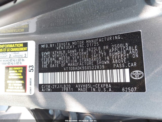 4T1DBADK9SU522839 Toyota CAMRY XSE