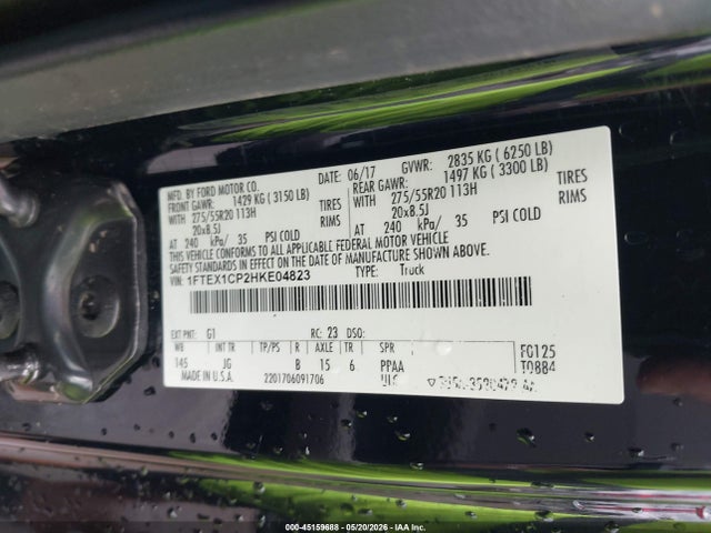 Продажа на аукционе авто 2017 Ford F-150 Xl, vin: 1FTEX1CP2HKE04823, номер лота: 45159688