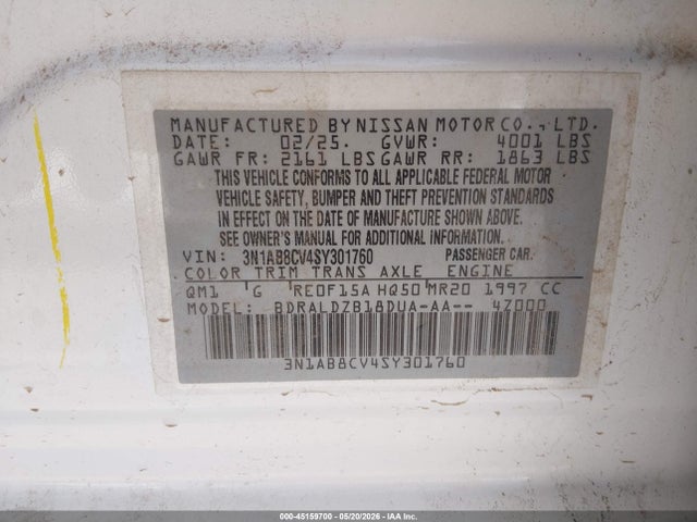 3N1AB8CV4SY301760 Nissan SENTRA SV