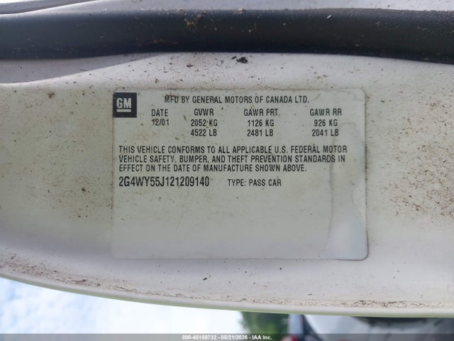 Продаж на аукціоні авто 2002 Buick Century Limited, vin: 2G4WY55J121209140, номер лоту: 45159732
