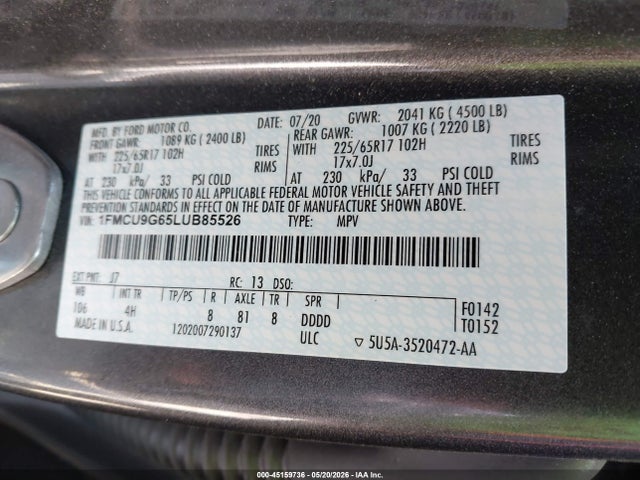 Ford ESCAPE SE 2020 1FMCU9G65LUB85526 Image 9