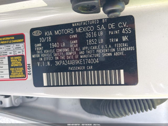 Продажа на аукционе авто 2019 Kia Rio S, vin: 3KPA24AB9KE174004, номер лота: 45159751