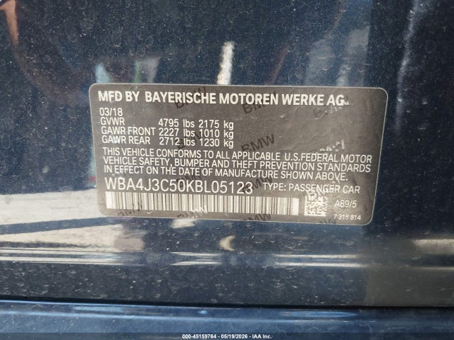 Aukcja sprzedaży 2019 Bmw 430i Gran Coupe Xdrive, vin: WBA4J3C50KBL05123, numer aukcji: 45159764
