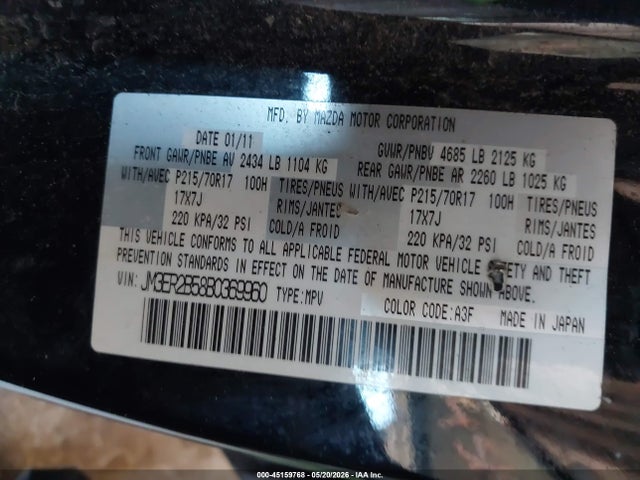 45159768 :رقم المزاد ، JM3ER2B58B0369960 vin ، 2011 Mazda Cx-7 I Sport مزاد بيع