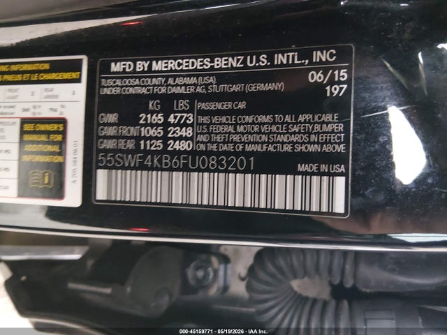 Aukcja sprzedaży 2015 Mercedes-benz C 300 Sport 4matic, vin: 55SWF4KB6FU083201, numer aukcji: 45159771