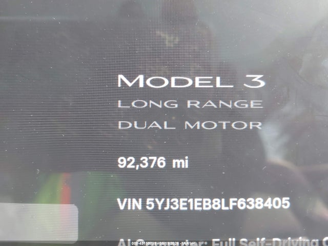 Tesla Model 3 Long Range Dual Motor All-wheel Drive 2020 5YJ3E1EB8LF638405 Image 15