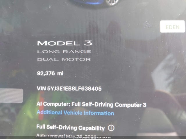 Tesla Model 3 Long Range Dual Motor All-wheel Drive 2020 5YJ3E1EB8LF638405 Image 7