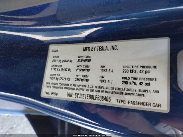 Tesla Model 3 Long Range Dual Motor All-wheel Drive 2020 5YJ3E1EB8LF638405 Image 9