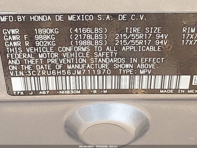 Продаж на аукціоні авто 2018 Honda Hr-v Ex, vin: 3CZRU6H56JM711970, номер лоту: 45159803