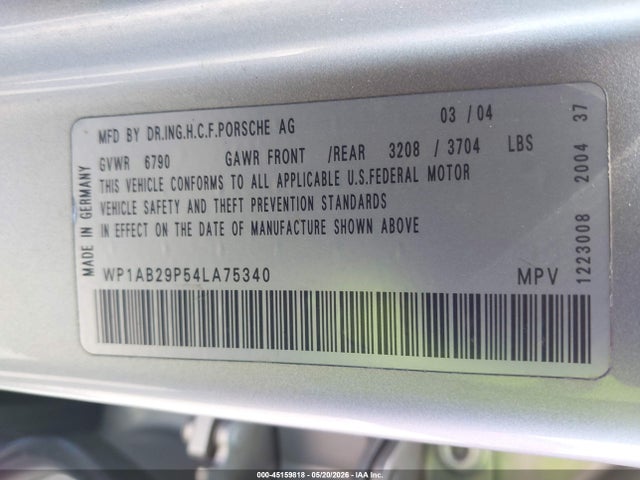 Продаж на аукціоні авто 2004 Porsche Cayenne S, vin: WP1AB29P54LA75340, номер лоту: 45159818