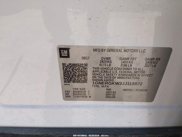 1GNERGKW3JJ115572 Chevrolet Traverse 1lt