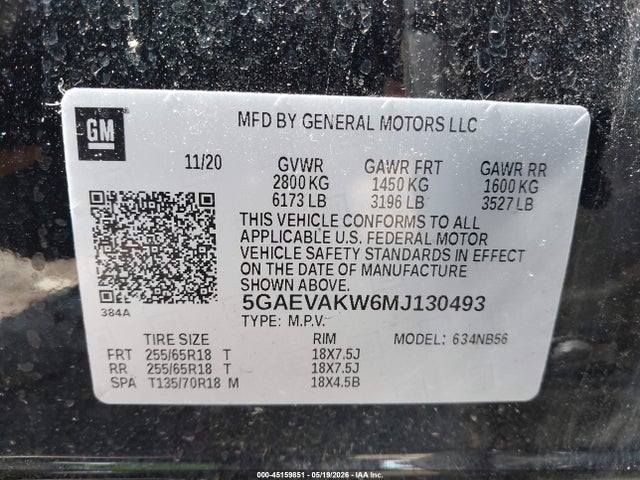 Продаж на аукціоні авто 2021 Buick Enclave Awd Essence, vin: 5GAEVAKW6MJ130493, номер лоту: 45159851