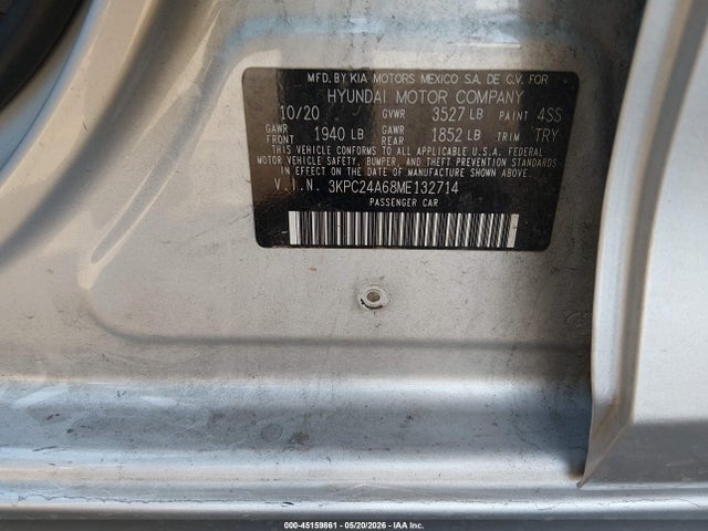 Aukcja sprzedaży 2021 Hyundai Accent Se, vin: 3KPC24A68ME132714, numer aukcji: 45159861
