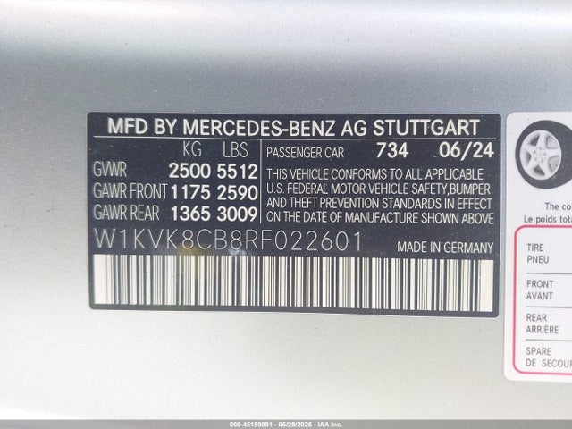 Продажа на аукционе авто 2024 Mercedes-benz Sl63amg, vin: W1KVK8CB8RF022601, номер лота: 45159881