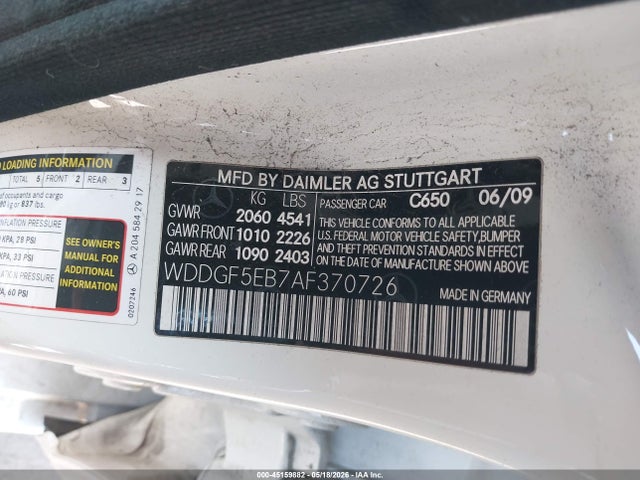 Aukcja sprzedaży 2010 Mercedes-benz C 300 Luxury/sport, vin: WDDGF5EB7AF370726, numer aukcji: 45159882