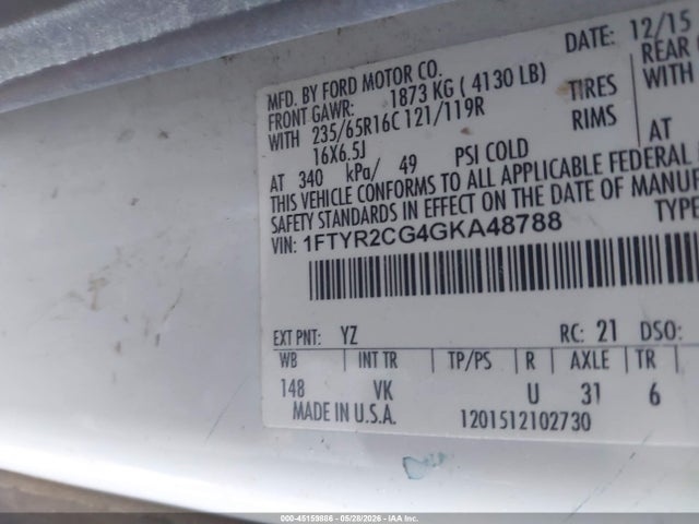 45159886 :رقم المزاد ، 1FTYR2CG4GKA48788 vin ، 2016 Ford Transit-250 مزاد بيع
