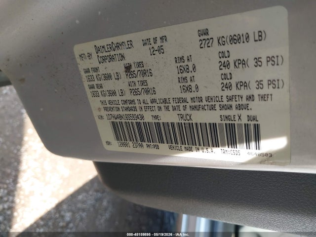 2006 Dodge Dakota Slt მანქანა იყიდება აუქციონზე, vin: 1D7HW48N16S593430, აუქციონის ნომერი: 45159895