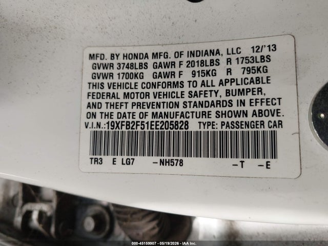 Honda Civic Lx 2014 19XFB2F51EE205828 Image 9
