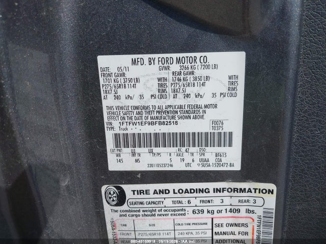 Aukcja sprzedaży 2011 Ford F-150 Xlt, vin: 1FTFW1EF9BFB82518, numer aukcji: 45159918