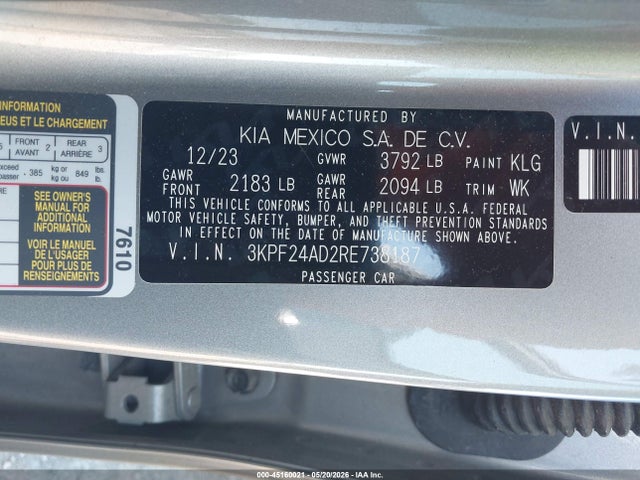 3KPF24AD2RE738187 KIA Forte Lxs