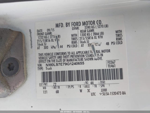 45160022 :رقم المزاد ، NM0LS7E79G1240655 vin ، 2016 Ford Transit Connect Xl مزاد بيع