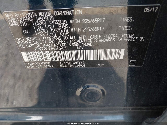 2017 Toyota Rav4 Le მანქანა იყიდება აუქციონზე, vin: JTMZFREV7HJ139711, აუქციონის ნომერი: 45160028