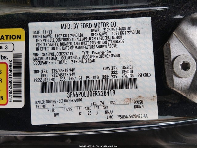 Aukcja sprzedaży 2014 Ford Fusion Hybrid Se, vin: 3FA6P0LU0ER228419, numer aukcji: 45160036