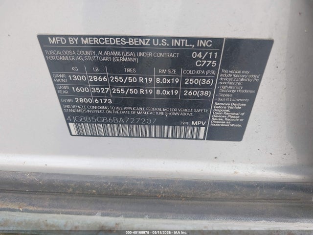 Продаж на аукціоні авто 2011 Mercedes-benz Ml 350, vin: 4JGBB5GB6BA727207, номер лоту: 45160075