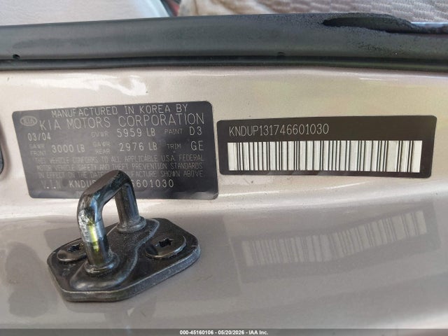 Aukcja sprzedaży 2004 Kia Sedona Ex/lx, vin: KNDUP131746601030, numer aukcji: 45160106