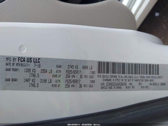 Dodge Grand Caravan Sxt 2016 2C4RDGCG4GR380781 Image 9