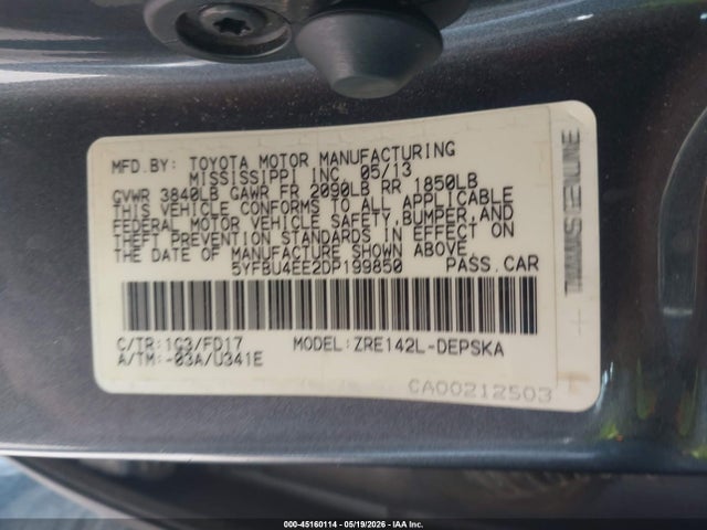 Продажа на аукционе авто 2013 Toyota Corolla S, vin: 5YFBU4EE2DP199850, номер лота: 45160114