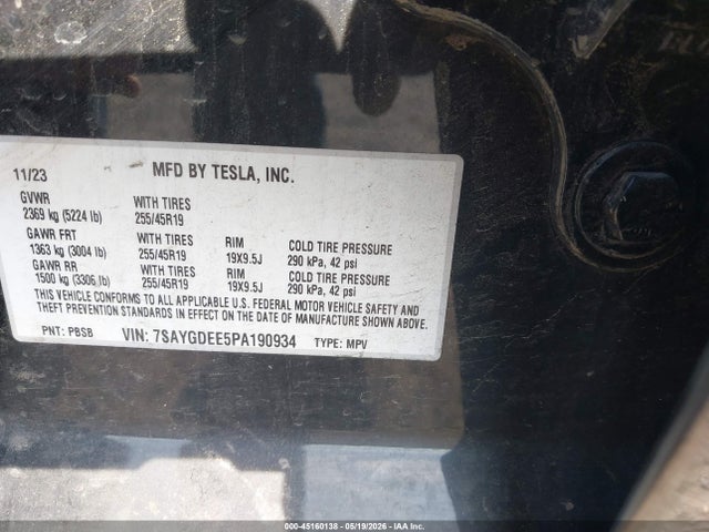Продаж на аукціоні авто 2023 Tesla Model Y Awd/long Range Dual Motor All-wheel Drive, vin: 7SAYGDEE5PA190934, номер лоту: 45160138